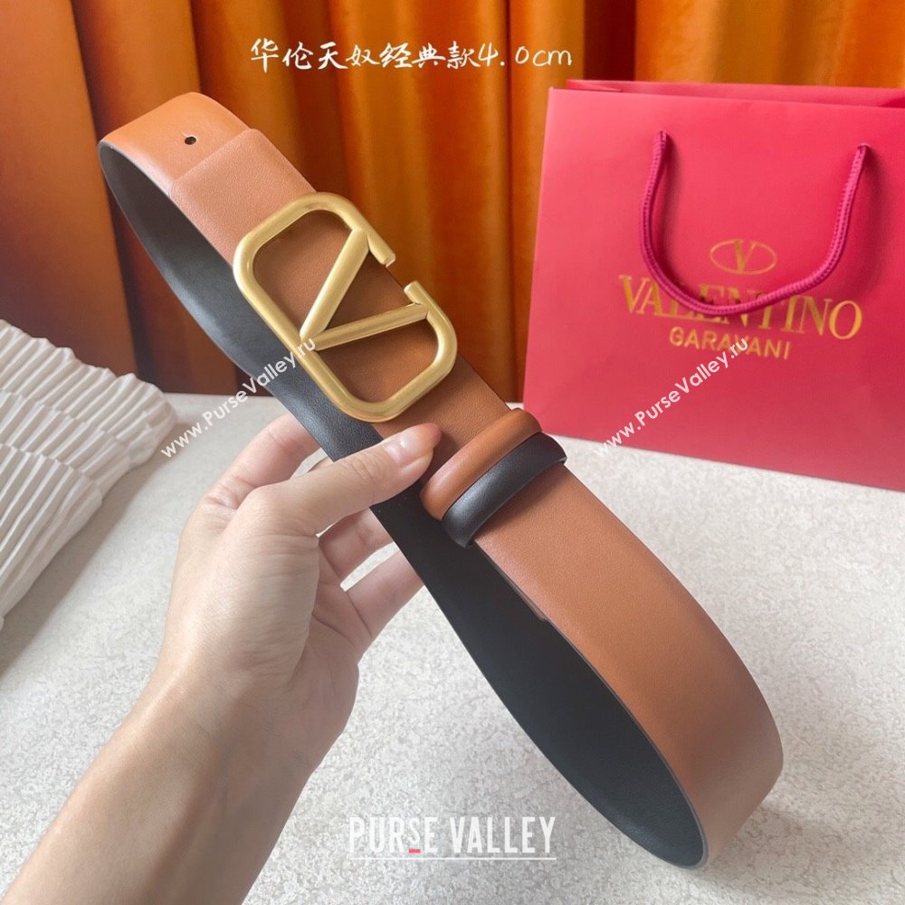 Valentino Reversible Smooth Calfskin Belt 4cm V120602 Brown/Black 2024 (YANG-24120601)