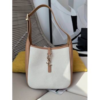 Saint Laurent LE 5 À 7 Soft Small Hobo Bag in Canvas and Leather 713938 Brown 2024 Top (HONGS-24051306)