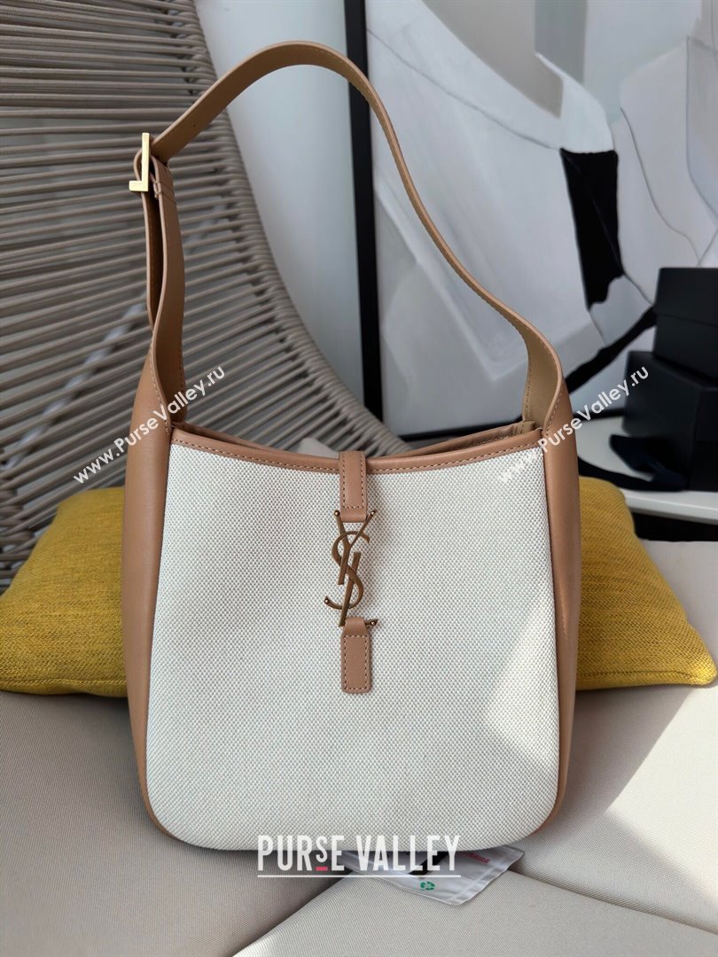 Saint Laurent LE 5 À 7 Soft Small Hobo Bag in Canvas and Leather 713938 Brown 2024 Top (HONGS-24051306)