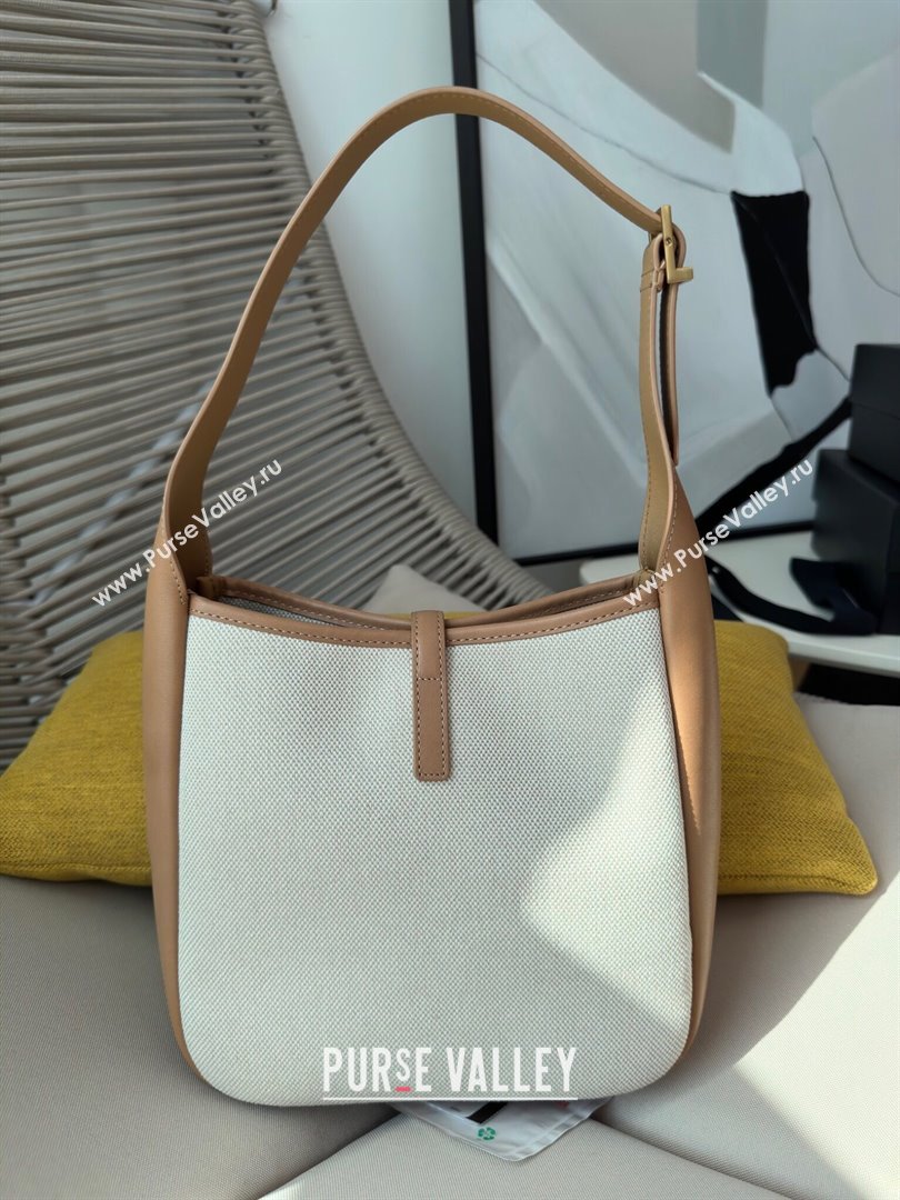 Saint Laurent LE 5 À 7 Soft Small Hobo Bag in Canvas and Leather 713938 Brown 2024 Top (HONGS-24051306)