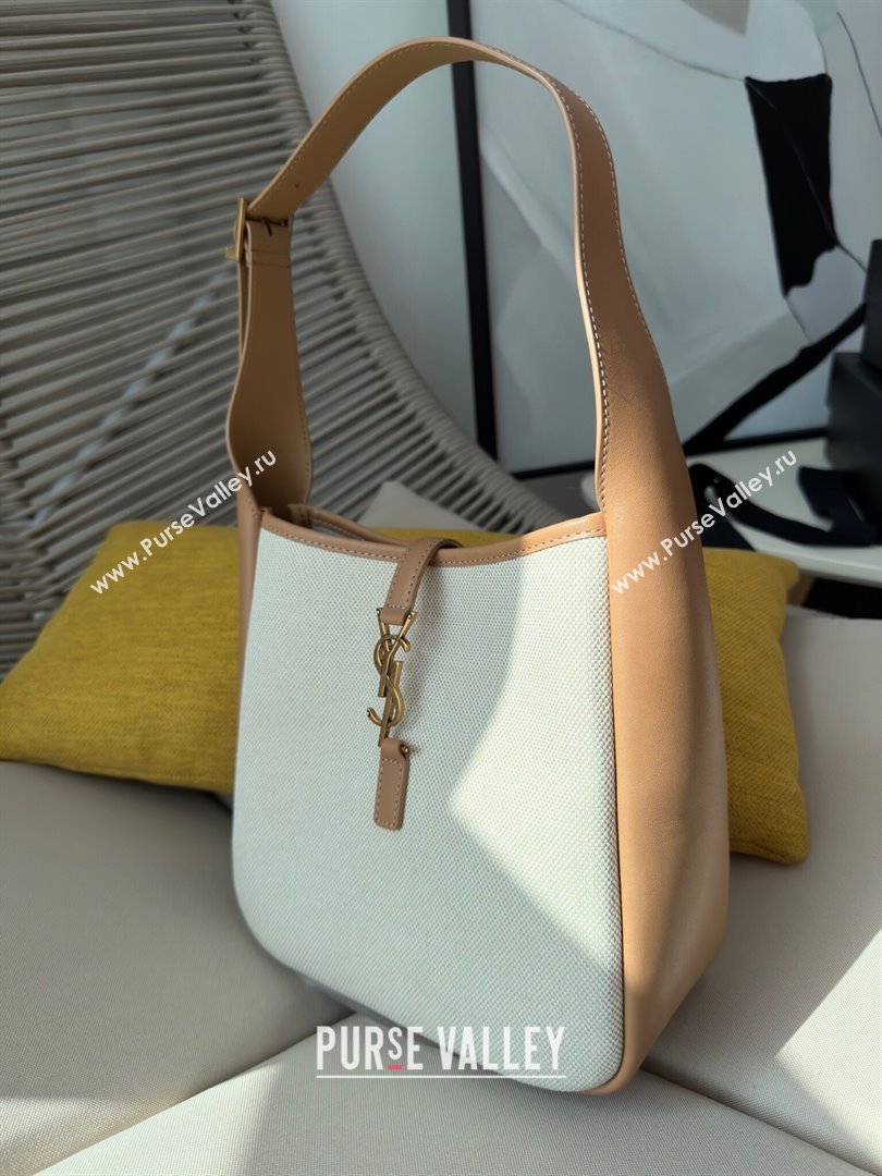 Saint Laurent LE 5 À 7 Soft Small Hobo Bag in Canvas and Leather 713938 Brown 2024 Top (HONGS-24051306)