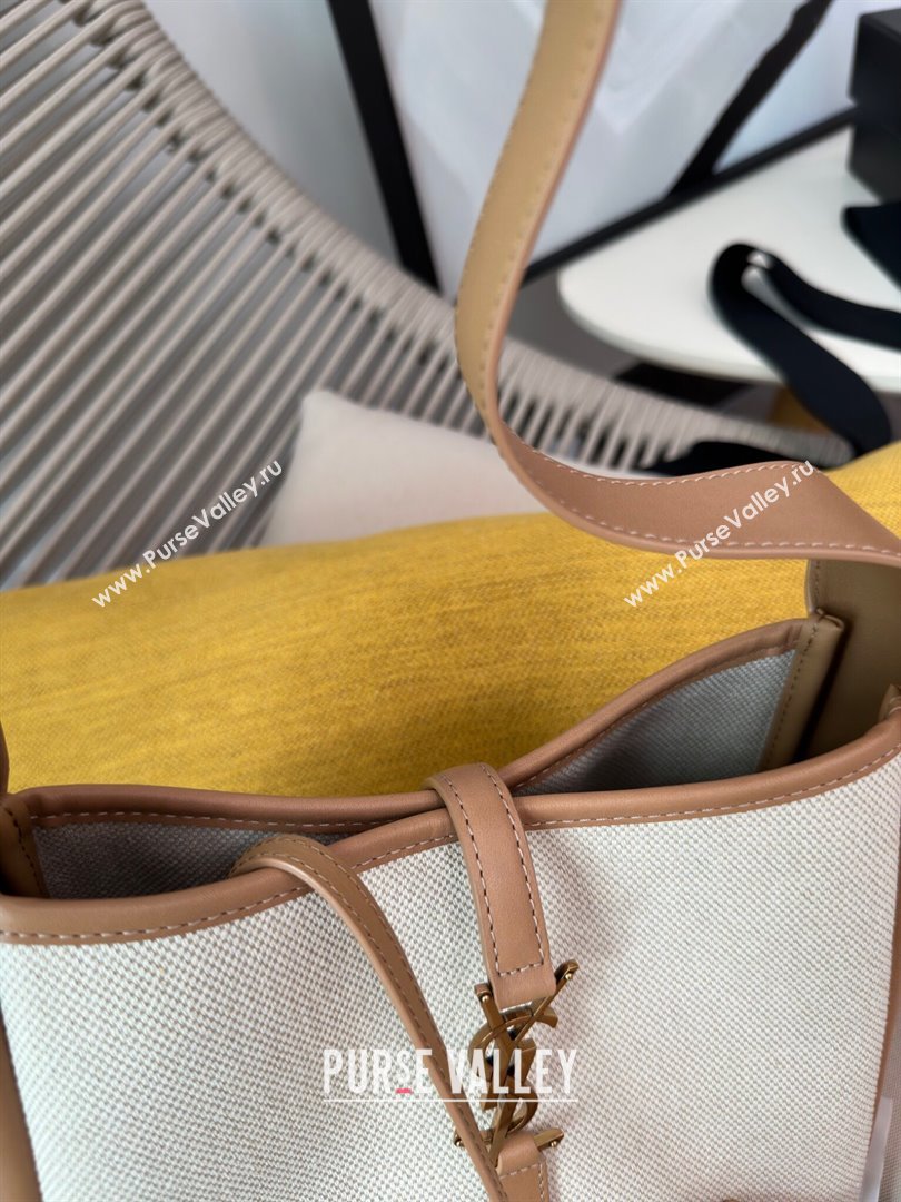 Saint Laurent LE 5 À 7 Soft Small Hobo Bag in Canvas and Leather 713938 Brown 2024 Top (HONGS-24051306)