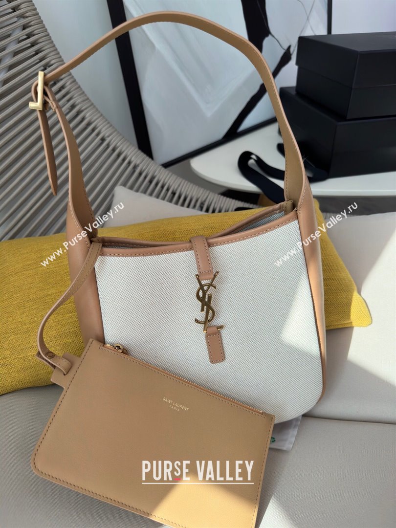 Saint Laurent LE 5 À 7 Soft Small Hobo Bag in Canvas and Leather 713938 Brown 2024 Top (HONGS-24051306)