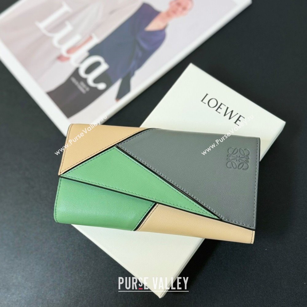 Loewe Puzzle Long Wallet Grey/Green/Beige 2024 (HY-24032112)