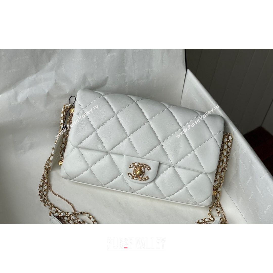 Chanel Lambskin Chain Medium Flap Bag AS2563 White 2021 (SM-21082717)