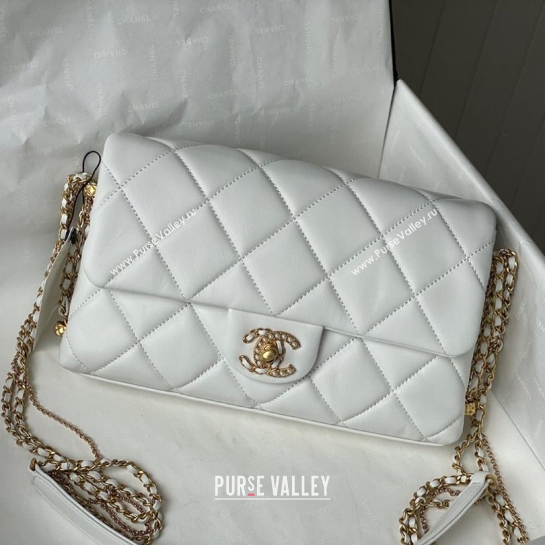 Chanel Lambskin Chain Medium Flap Bag AS2563 White 2021 (SM-21082717)