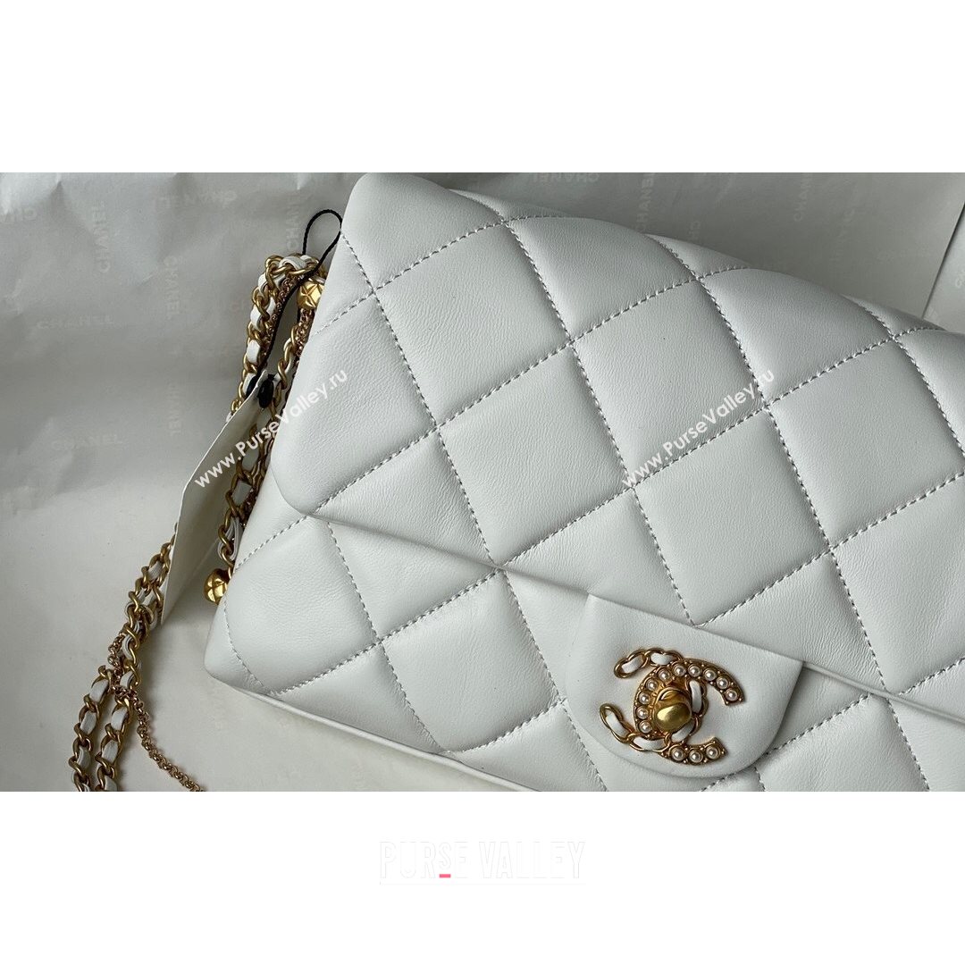 Chanel Lambskin Chain Medium Flap Bag AS2563 White 2021 (SM-21082717)