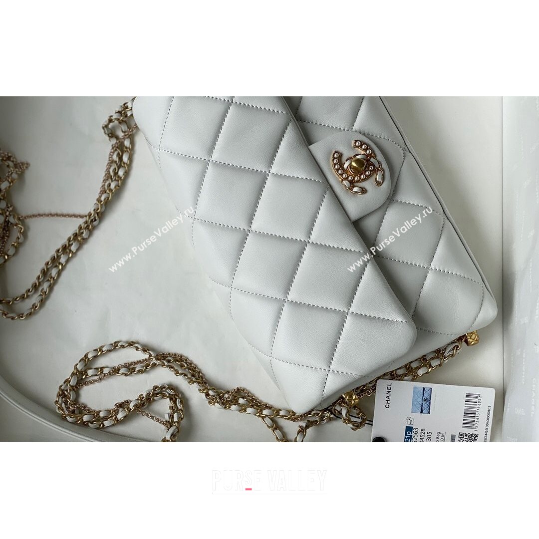 Chanel Lambskin Chain Medium Flap Bag AS2563 White 2021 (SM-21082717)