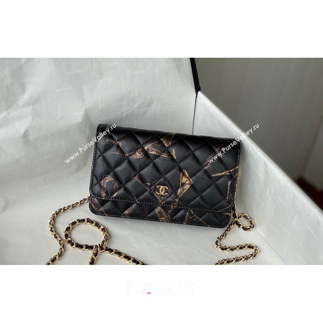 Chanel Print Crumpled Lambskin Wallet on Chain WOC AP3814 Black/Gold 2021 (SM-21082719)