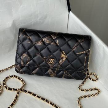 Chanel Print Crumpled Lambskin Wallet on Chain WOC AP3814 Black/Gold 2021 (SM-21082719)
