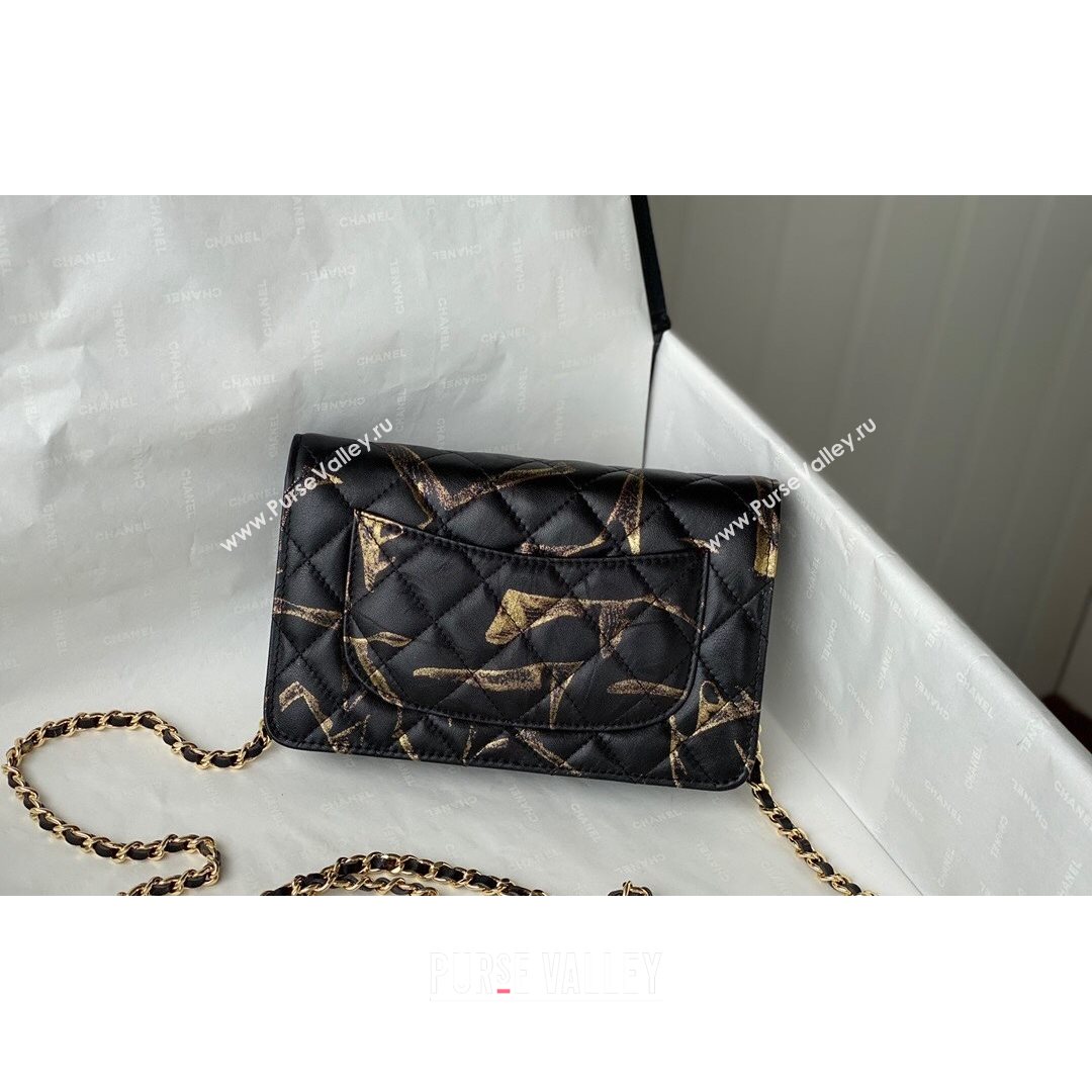 Chanel Print Crumpled Lambskin Wallet on Chain WOC AP3814 Black/Gold 2021 (SM-21082719)