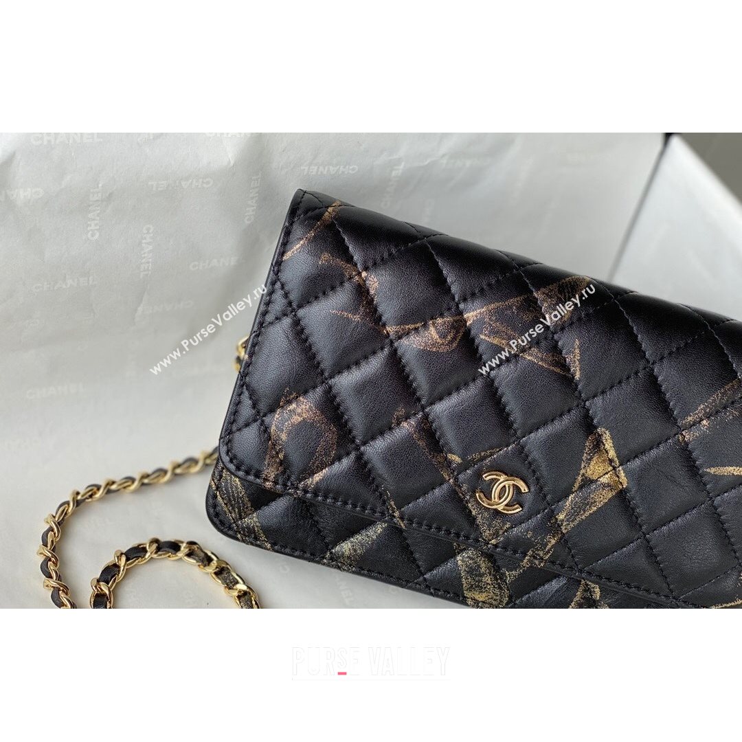 Chanel Print Crumpled Lambskin Wallet on Chain WOC AP3814 Black/Gold 2021 (SM-21082719)