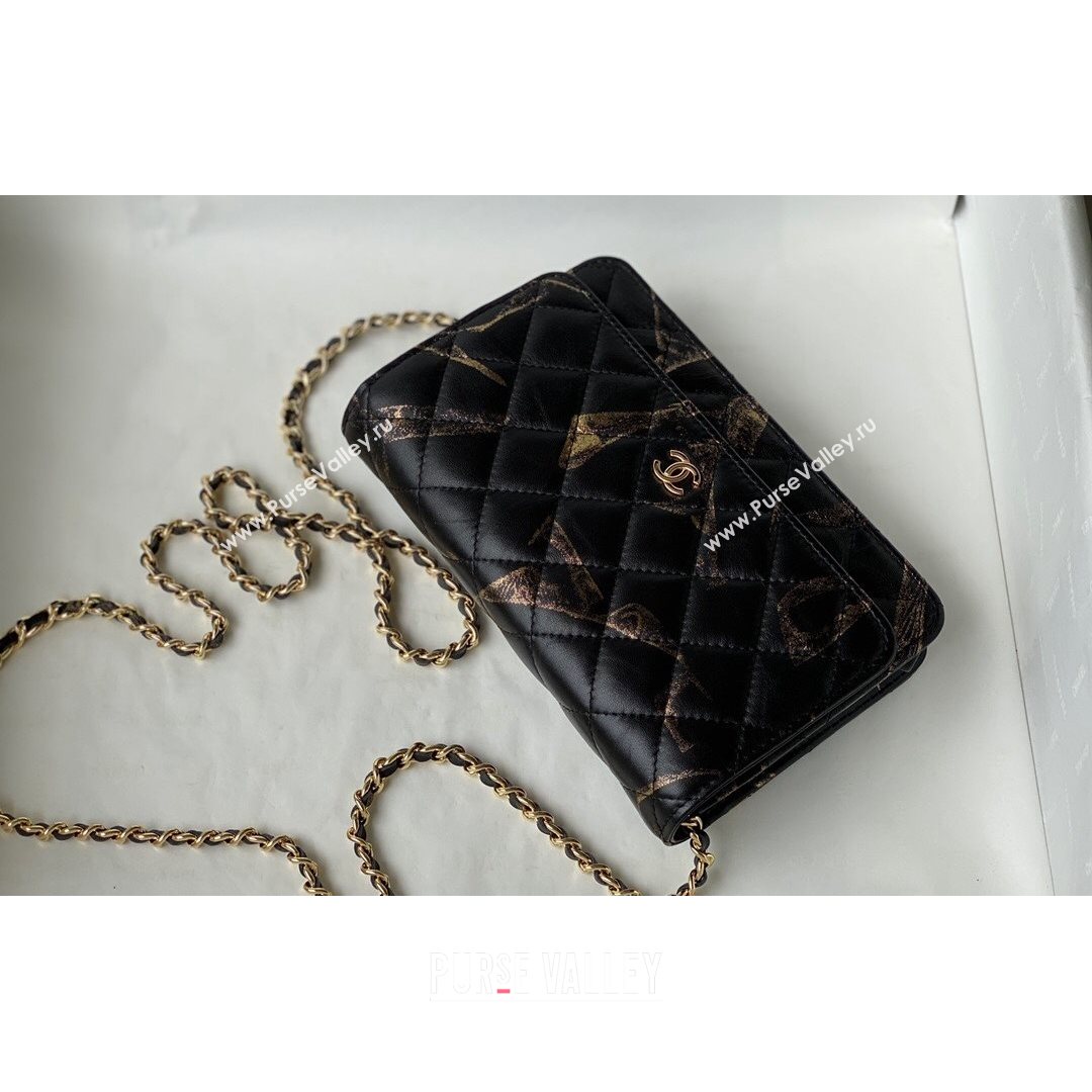 Chanel Print Crumpled Lambskin Wallet on Chain WOC AP3814 Black/Gold 2021 (SM-21082719)