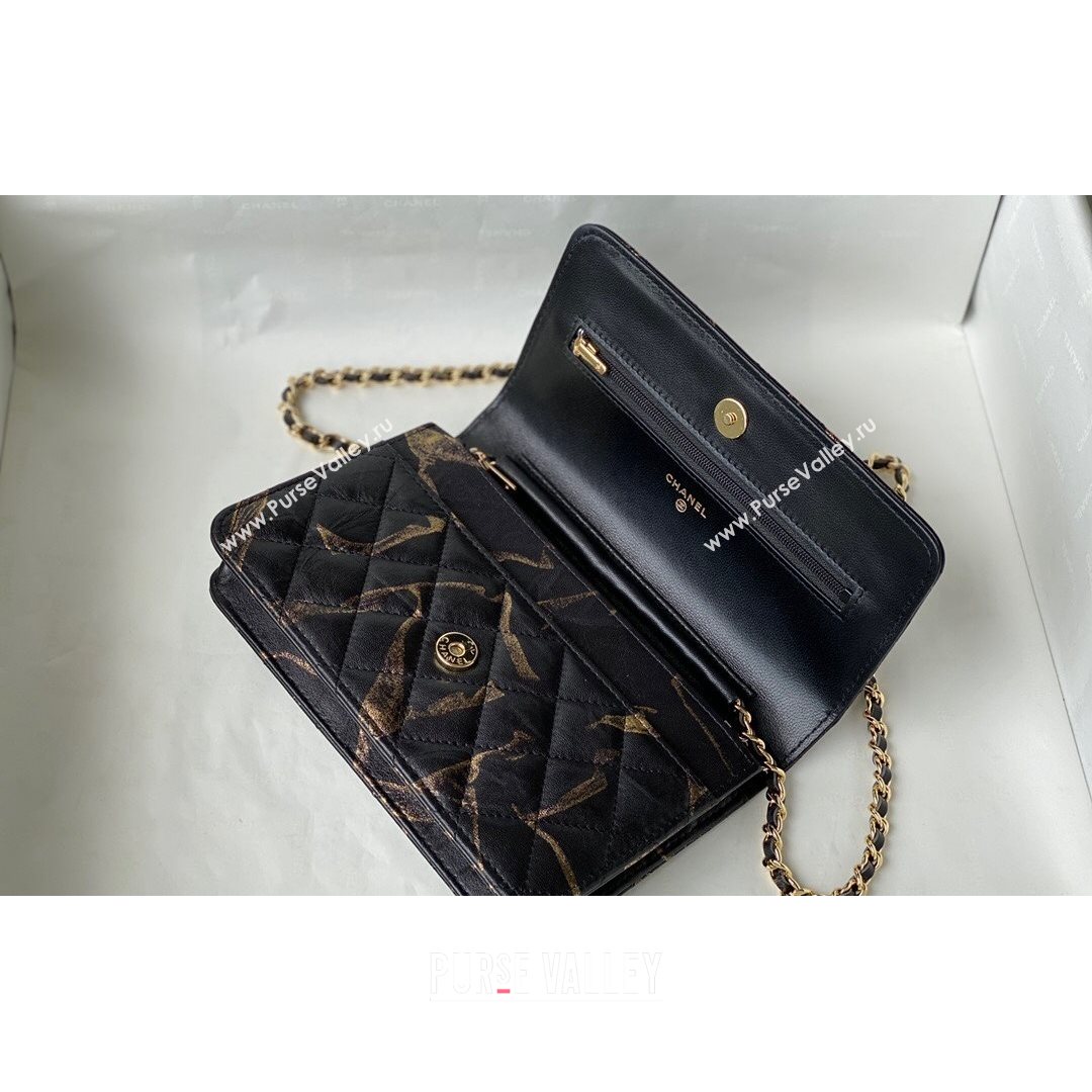 Chanel Print Crumpled Lambskin Wallet on Chain WOC AP3814 Black/Gold 2021 (SM-21082719)