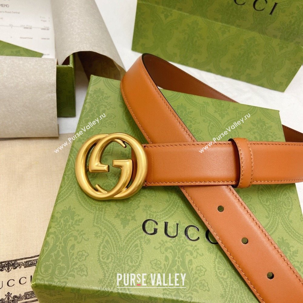 Gucci Smooth Calfskin Belt 3cm G120605 Brown 2024 (YANG-24120605)