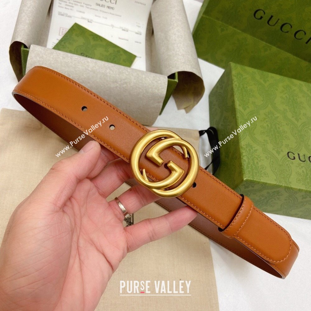 Gucci Smooth Calfskin Belt 3cm G120605 Brown 2024 (YANG-24120605)