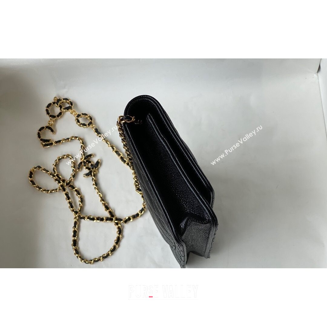 Chanel Grained Calfskin Wallet on COCO Chain WOC AP2298 Black 2021 (SM-21082721)