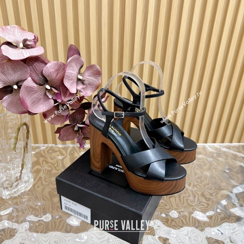 Saint Laurent BIANCA Platform Sandals in Black Smooth Leather 2024 (SS-24082915)