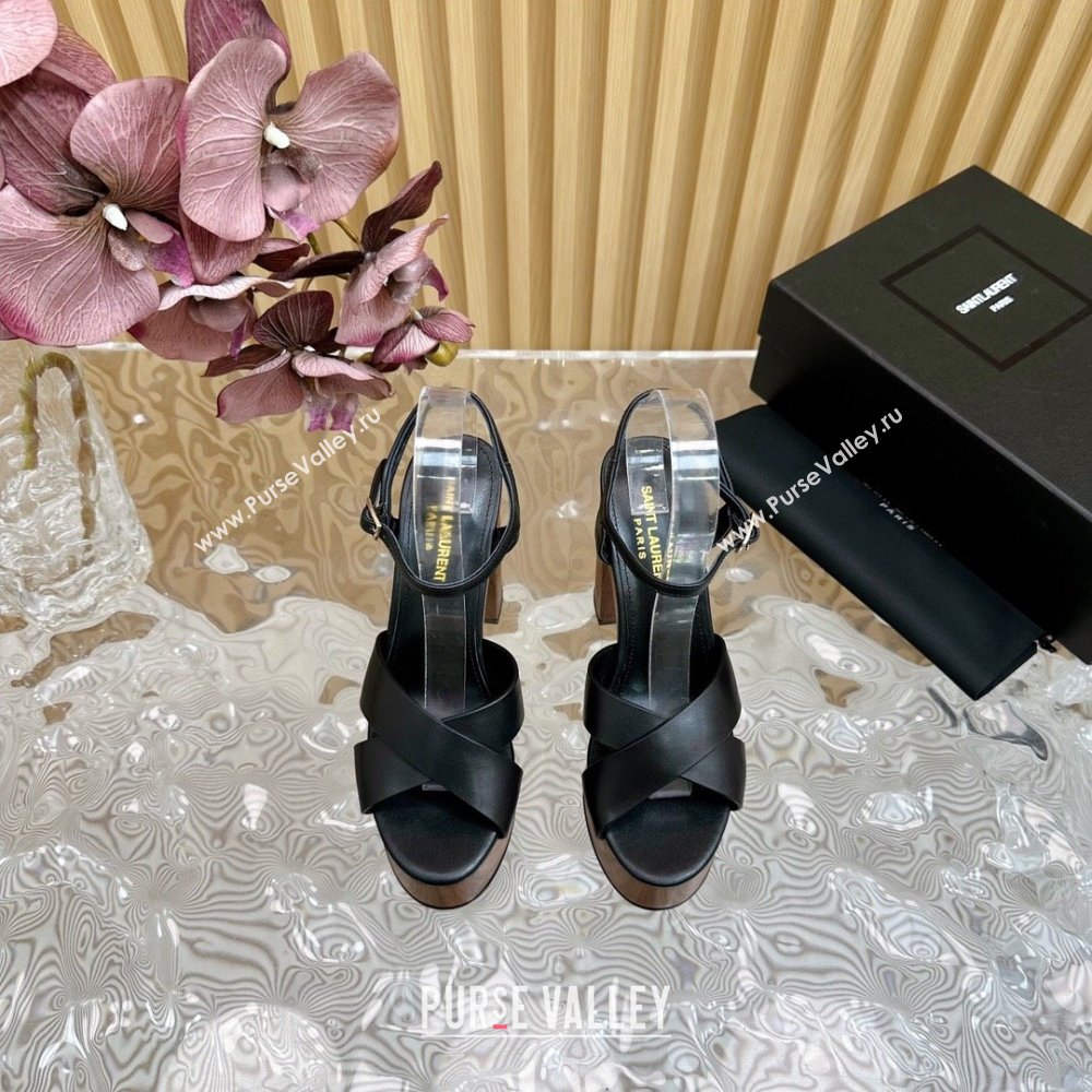 Saint Laurent BIANCA Platform Sandals in Black Smooth Leather 2024 (SS-24082915)