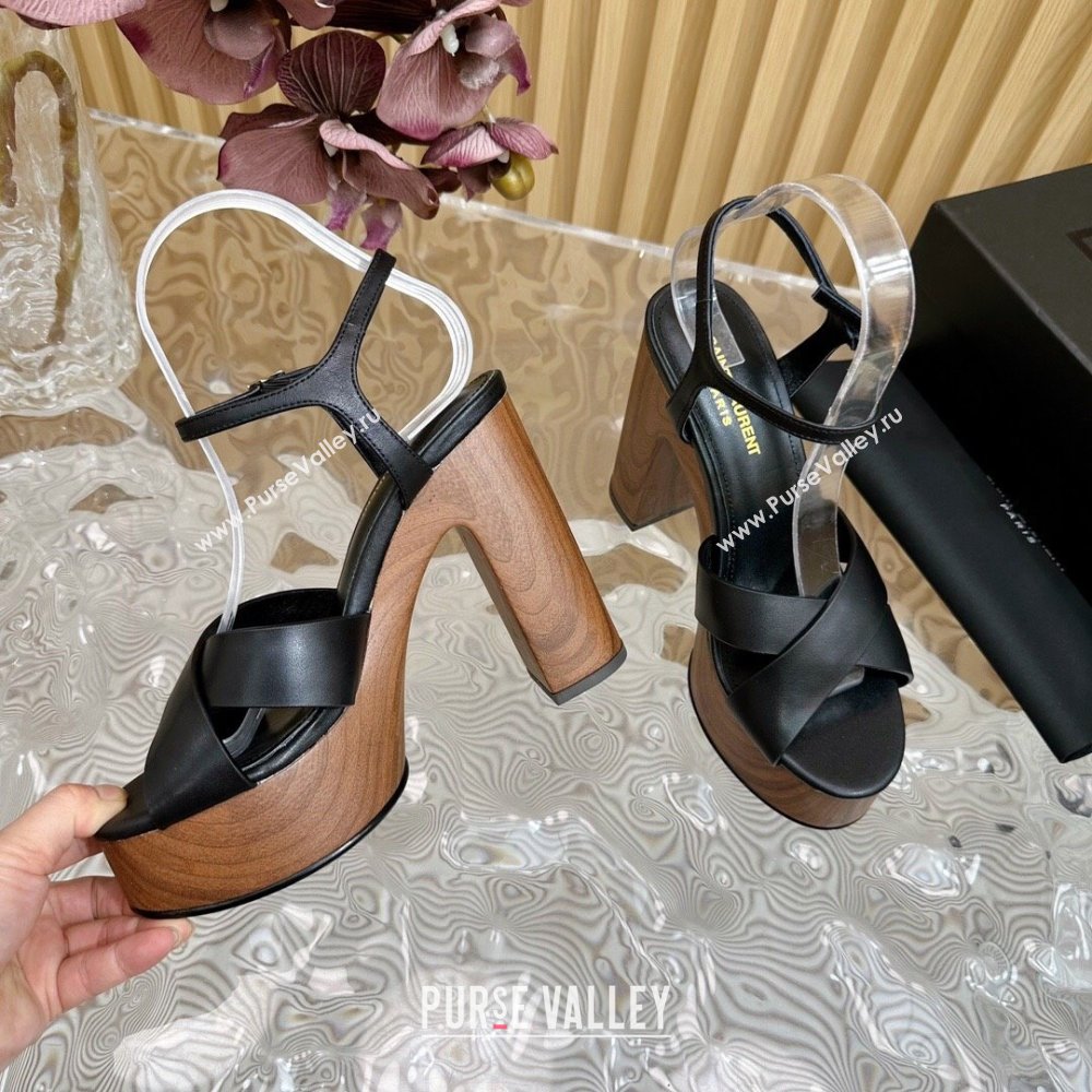 Saint Laurent BIANCA Platform Sandals in Black Smooth Leather 2024 (SS-24082915)