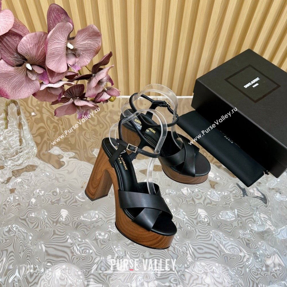 Saint Laurent BIANCA Platform Sandals in Black Smooth Leather 2024 (SS-24082915)