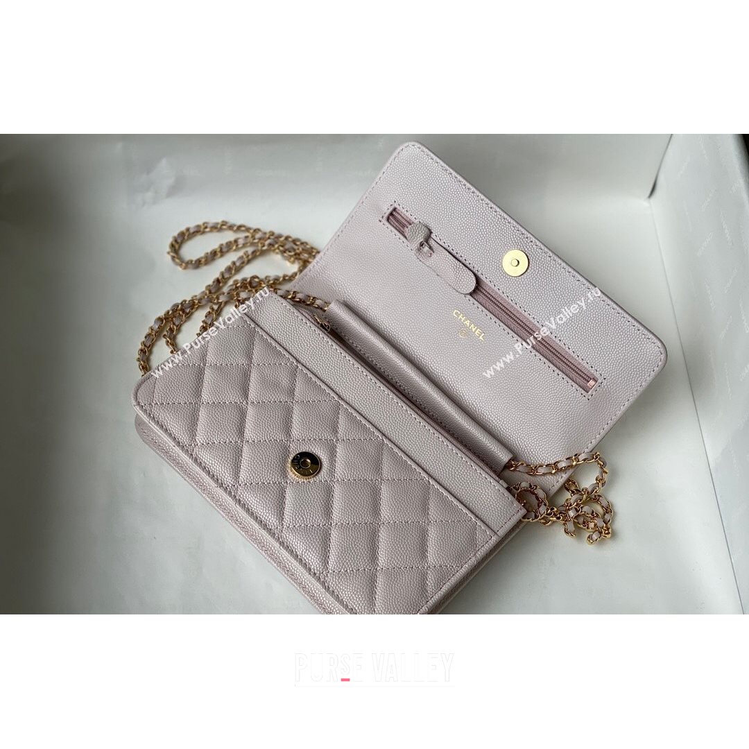 Chanel Grained Calfskin Wallet on COCO Chain WOC AP2298 Light Pink 2021 (SM-21082722)