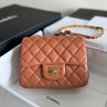 Chanel Lambskin Mini Square Classic Flap Bag A01115 Caramel/Gold 2024 (YUND-24070206)