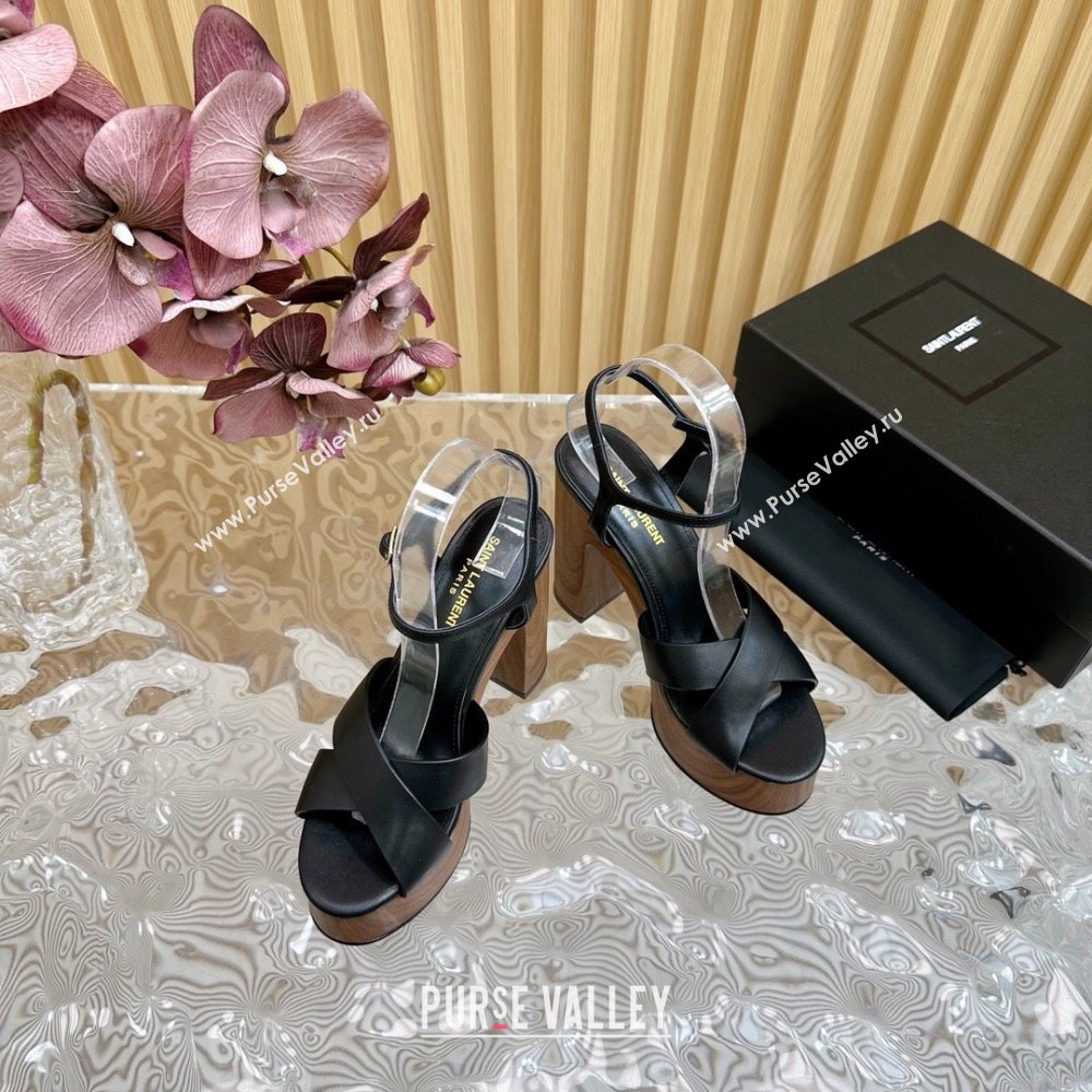 Saint Laurent BIANCA Platform Sandals in Black Smooth Leather 2024 (SS-24082915)