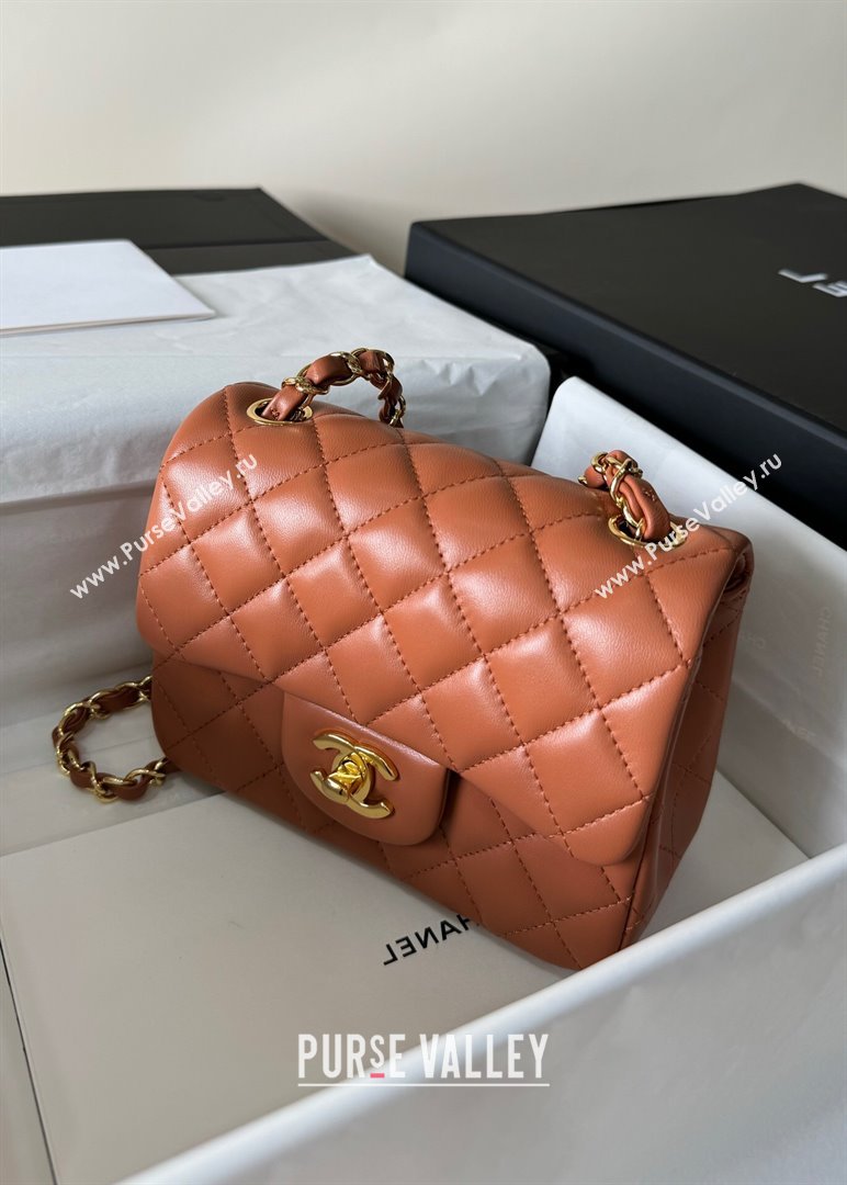 Chanel Lambskin Mini Square Classic Flap Bag A01115 Caramel/Gold 2024 (YUND-24070206)