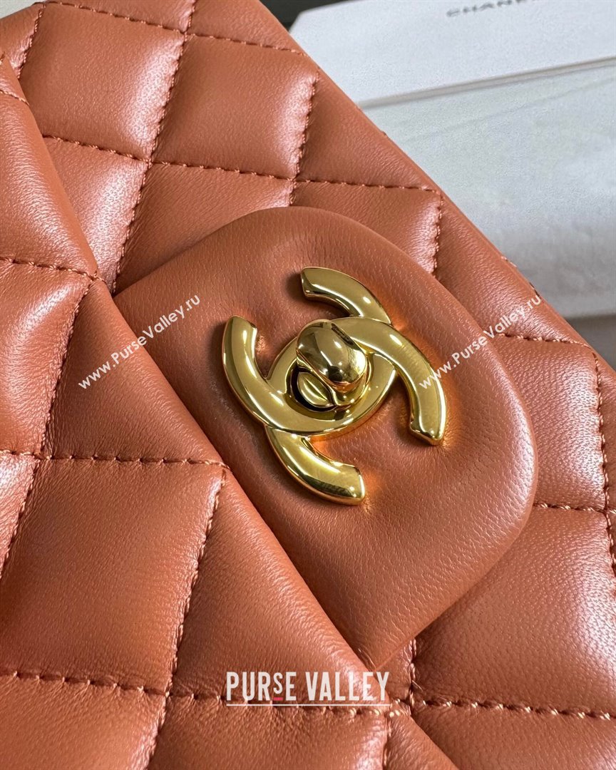 Chanel Lambskin Mini Square Classic Flap Bag A01115 Caramel/Gold 2024 (YUND-24070206)