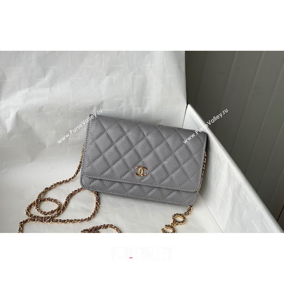 Chanel Grained Calfskin Wallet on COCO Chain WOC AP2298 Gray 2021 (SM-21082723)