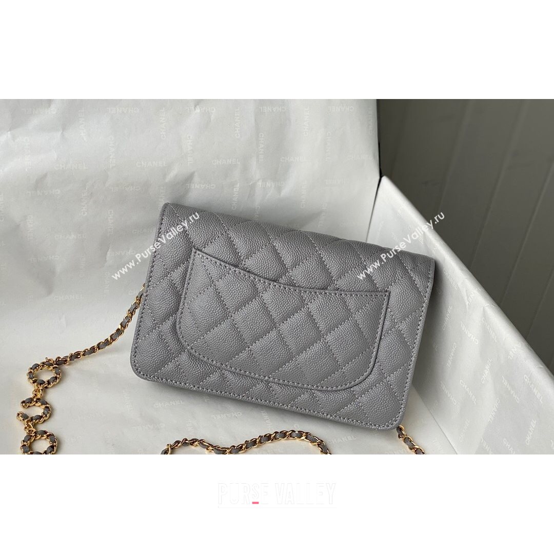 Chanel Grained Calfskin Wallet on COCO Chain WOC AP2298 Gray 2021 (SM-21082723)