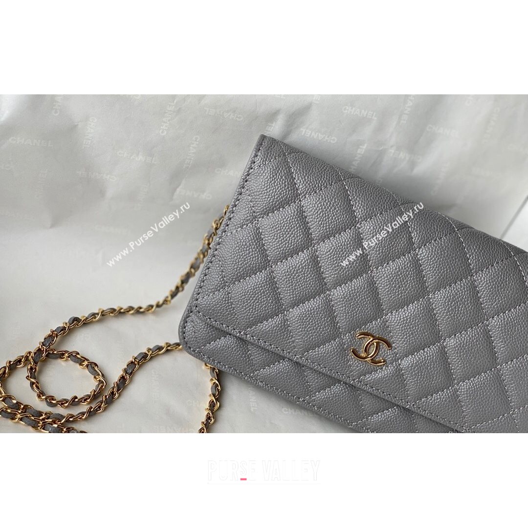 Chanel Grained Calfskin Wallet on COCO Chain WOC AP2298 Gray 2021 (SM-21082723)