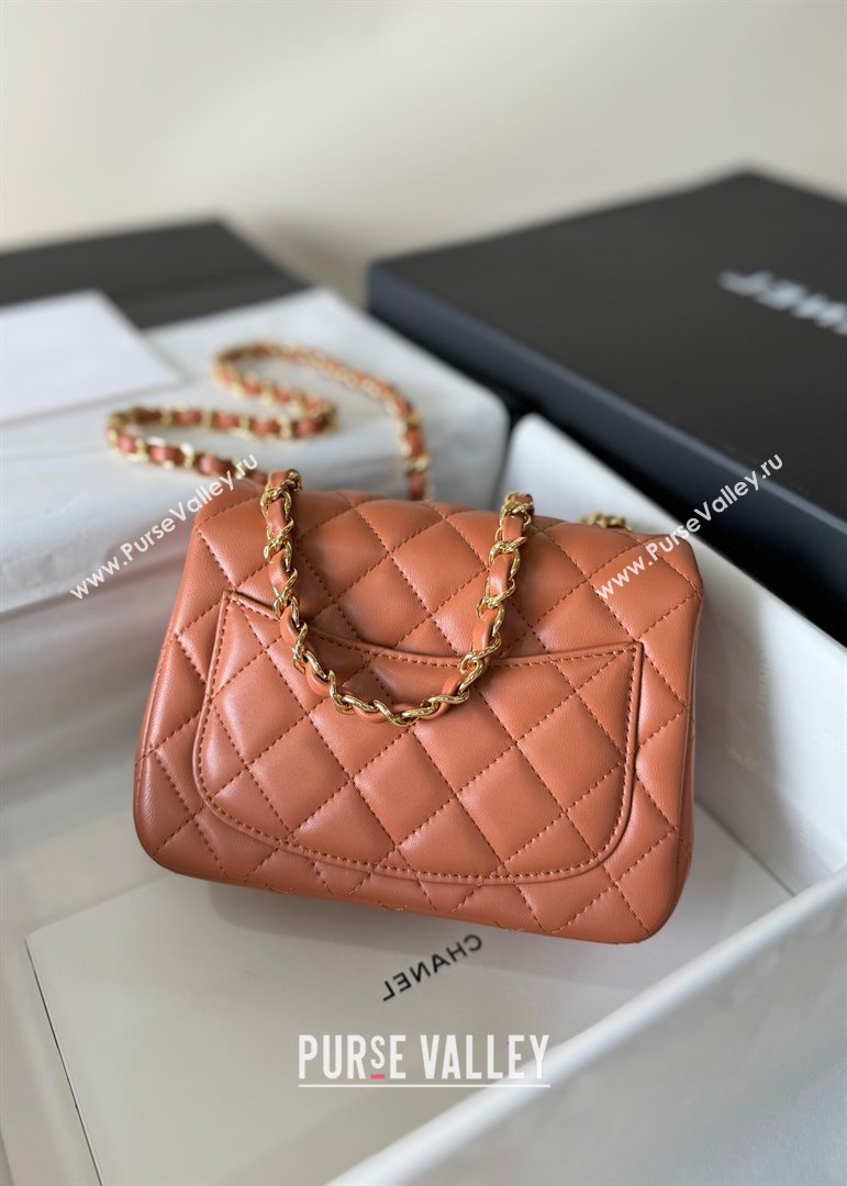 Chanel Lambskin Mini Square Classic Flap Bag A01115 Caramel/Gold 2024 (YUND-24070206)