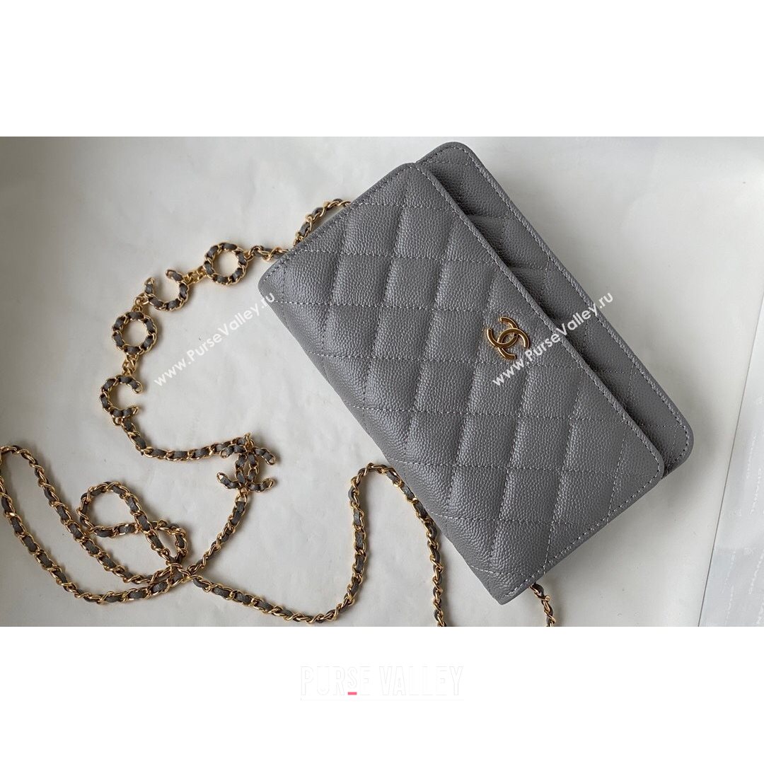 Chanel Grained Calfskin Wallet on COCO Chain WOC AP2298 Gray 2021 (SM-21082723)