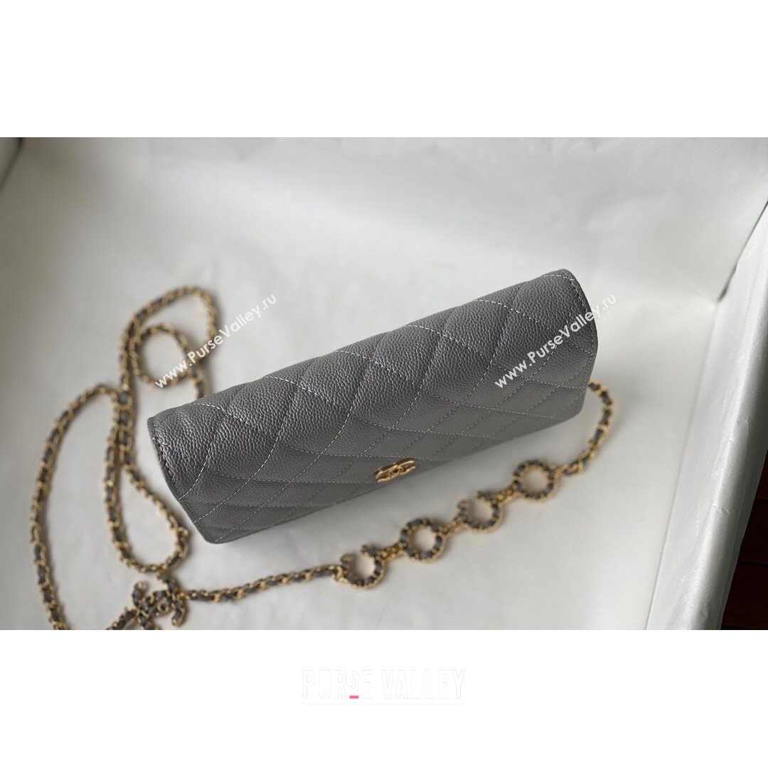 Chanel Grained Calfskin Wallet on COCO Chain WOC AP2298 Gray 2021 (SM-21082723)