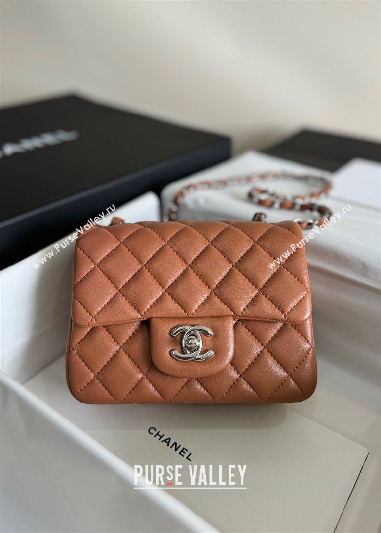 Chanel Lambskin Mini Square Classic Flap Bag A01115 Caramel/Silver 2024 (YUND-24070205)