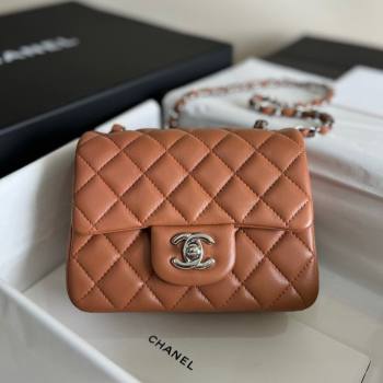 Chanel Lambskin Mini Square Classic Flap Bag A01115 Caramel/Silver 2024 (YUND-24070205)