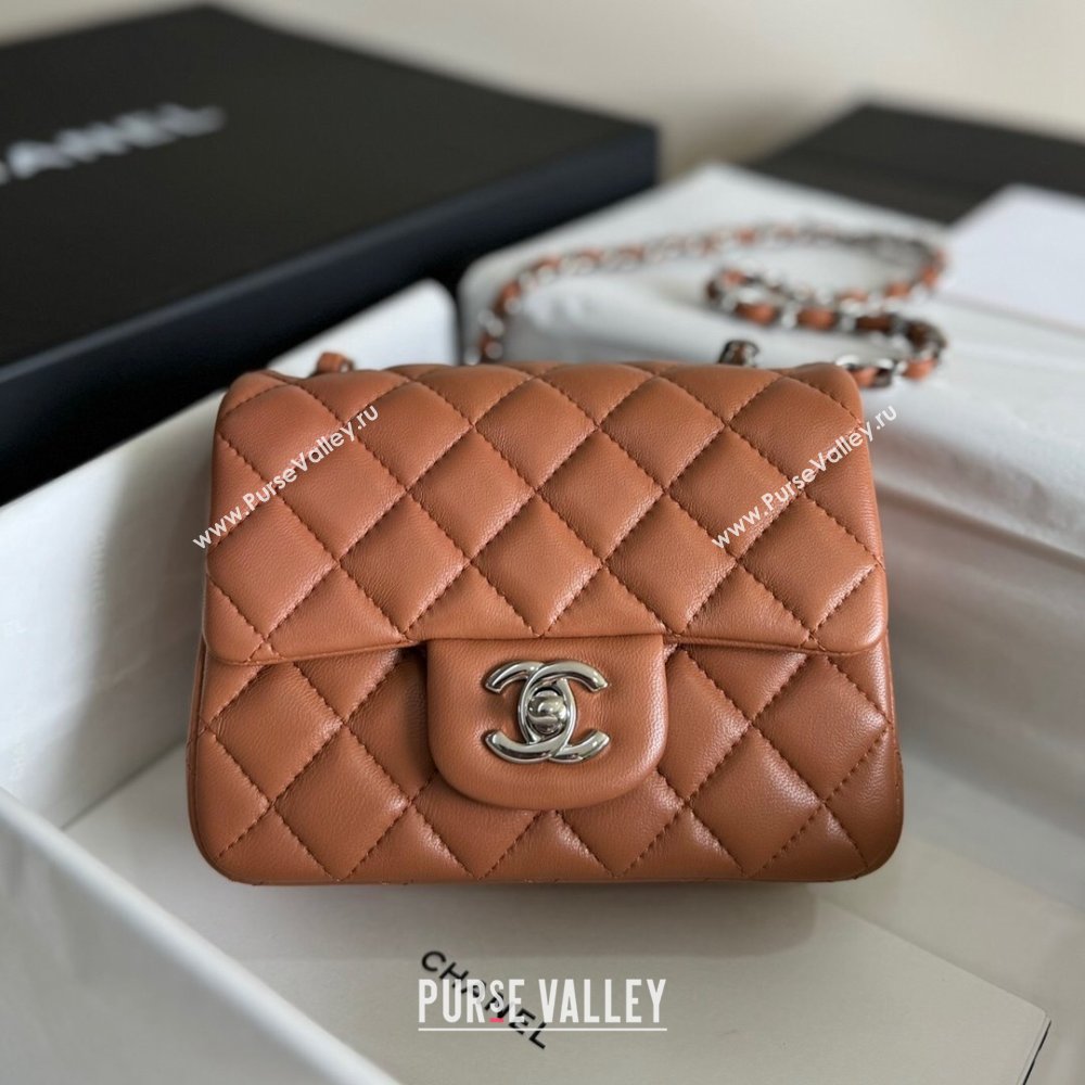 Chanel Lambskin Mini Square Classic Flap Bag A01115 Caramel/Silver 2024 (YUND-24070205)