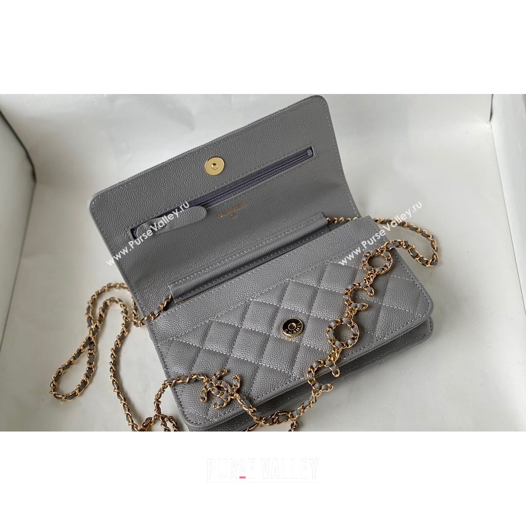 Chanel Grained Calfskin Wallet on COCO Chain WOC AP2298 Gray 2021 (SM-21082723)