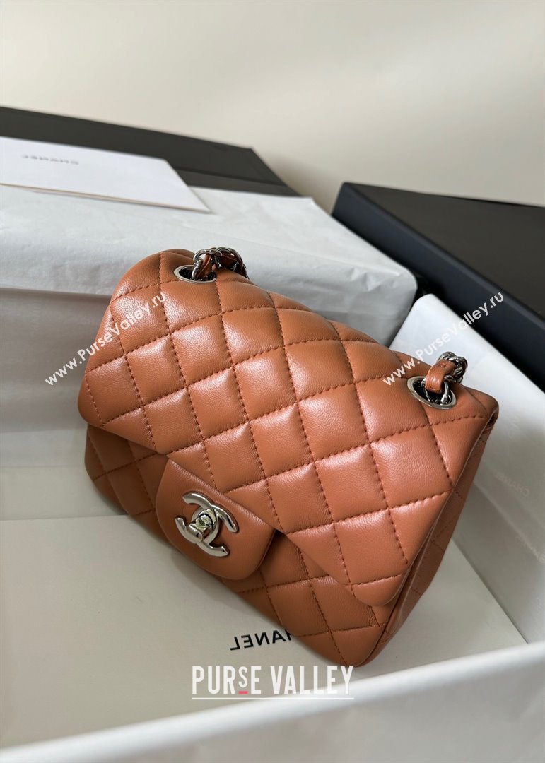 Chanel Lambskin Mini Square Classic Flap Bag A01115 Caramel/Silver 2024 (YUND-24070205)