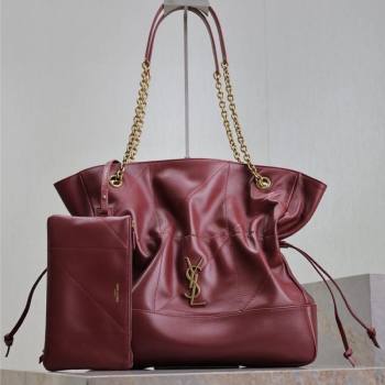 Saint Laurent Jamie Shopping Bag in Lambskin Dark Burgundy 2025 809824 (YY-250802011)