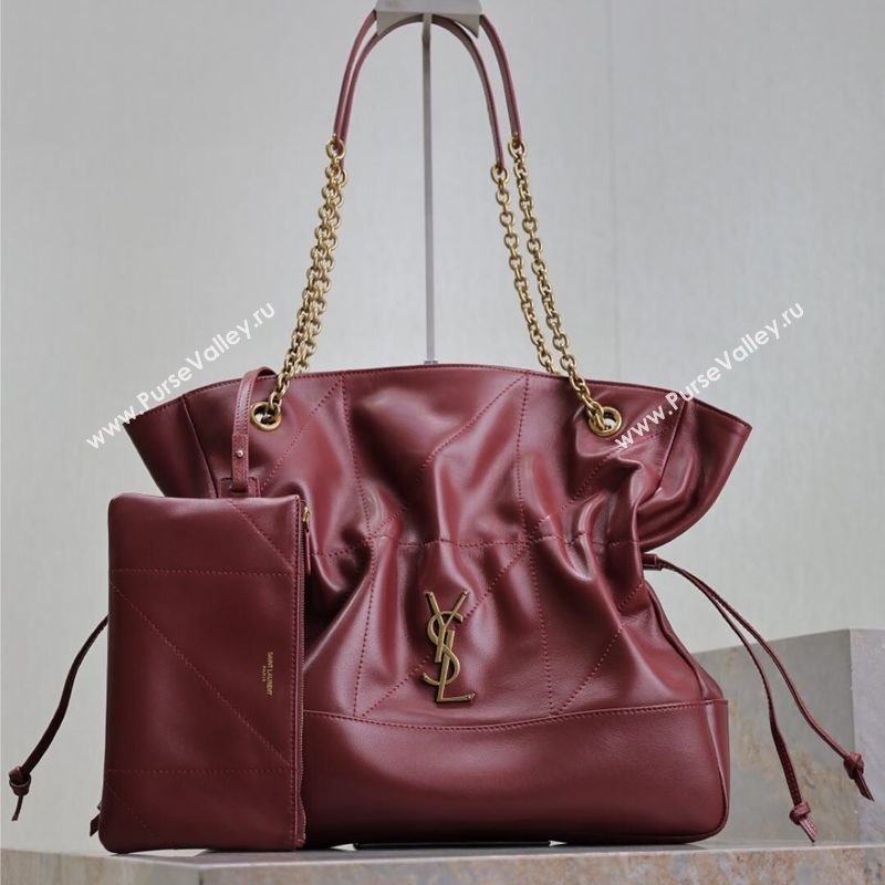 Saint Laurent Jamie Shopping Bag in Lambskin Dark Burgundy 2025 809824 (YY-250802011)