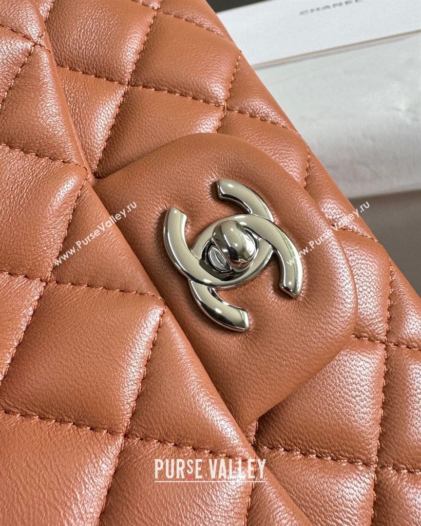 Chanel Lambskin Mini Square Classic Flap Bag A01115 Caramel/Silver 2024 (YUND-24070205)