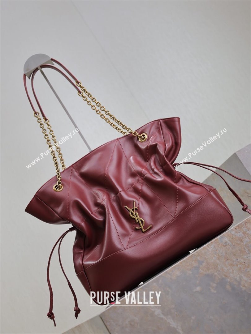 Saint Laurent Jamie Shopping Bag in Lambskin Dark Burgundy 2025 809824 (YY-250802011)