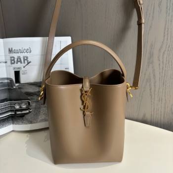 Saint Laurent Le 37 Small Bucket Bag in Shiny Leather 749036 Dark Cork 2024 Top (HONGS-24051409)