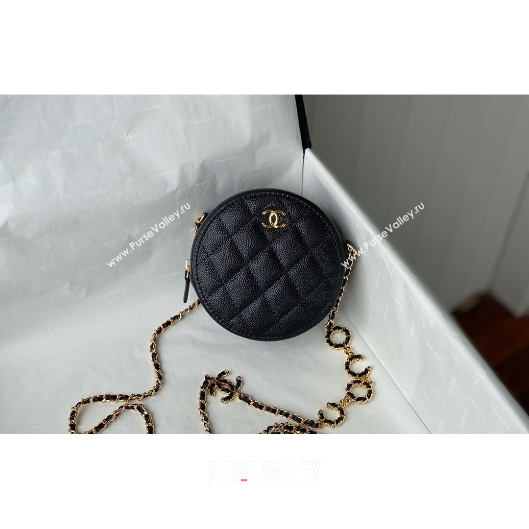 Chanel Grained Calfskin Round Clutch with COCO Chain Black 2021 (SM-21082724)