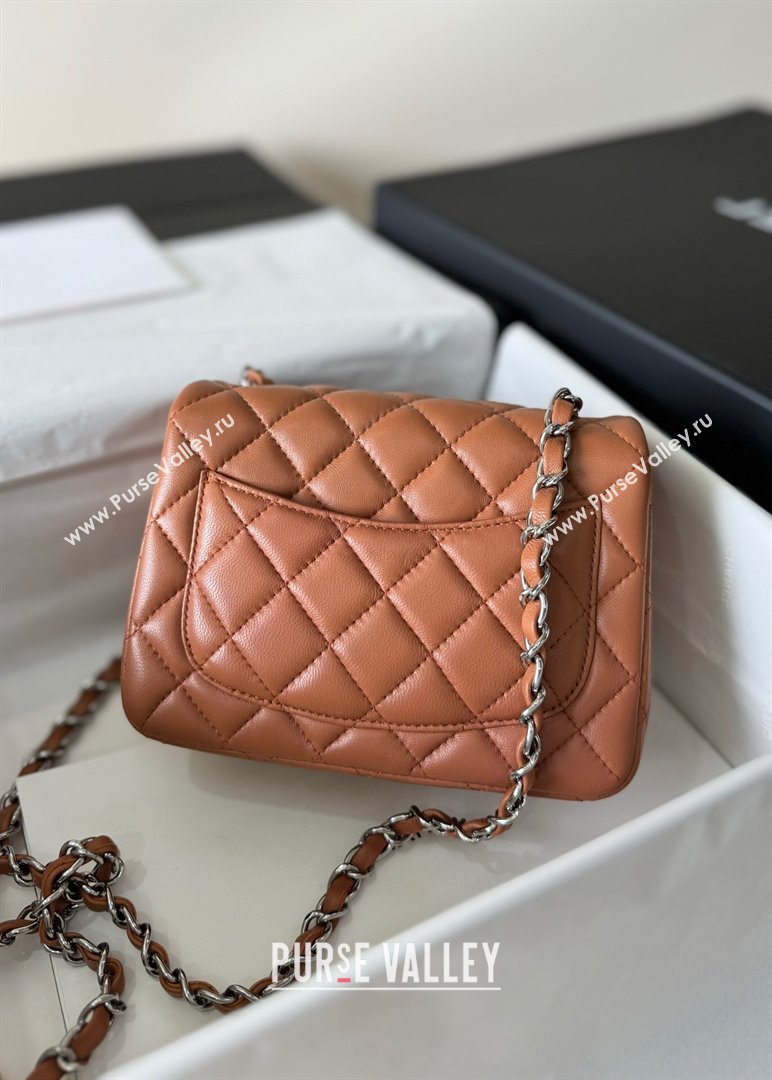 Chanel Lambskin Mini Square Classic Flap Bag A01115 Caramel/Silver 2024 (YUND-24070205)