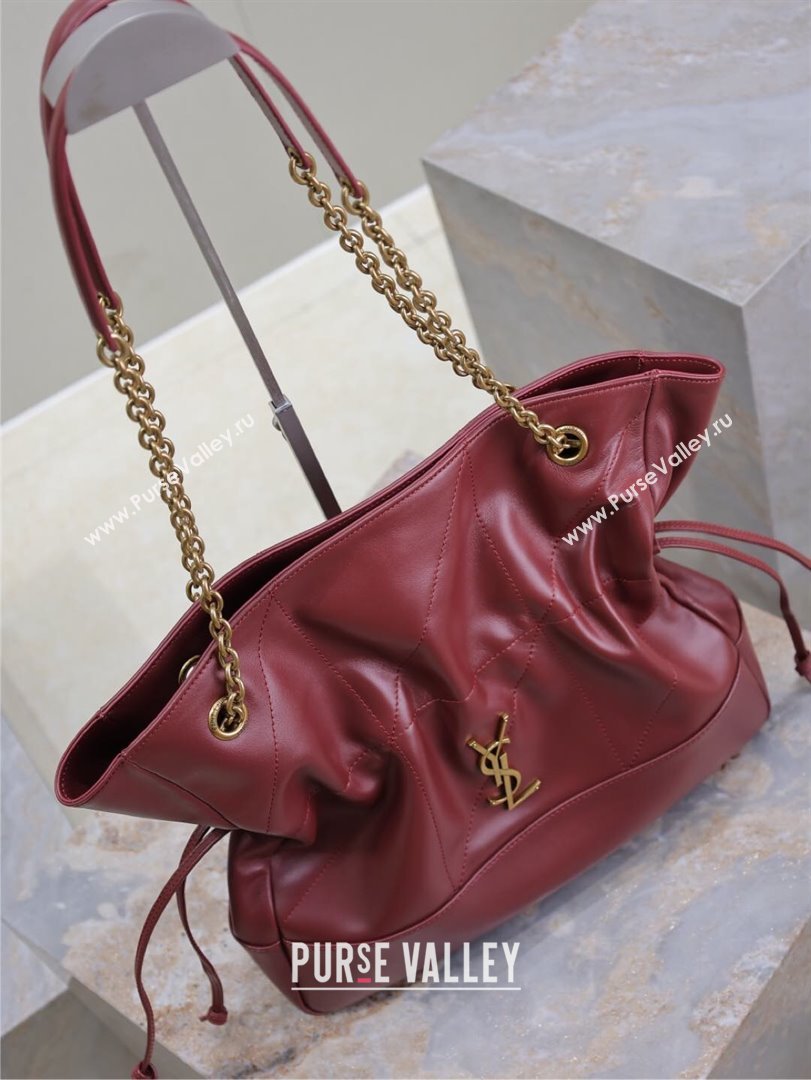 Saint Laurent Jamie Shopping Bag in Lambskin Dark Burgundy 2025 809824 (YY-250802011)