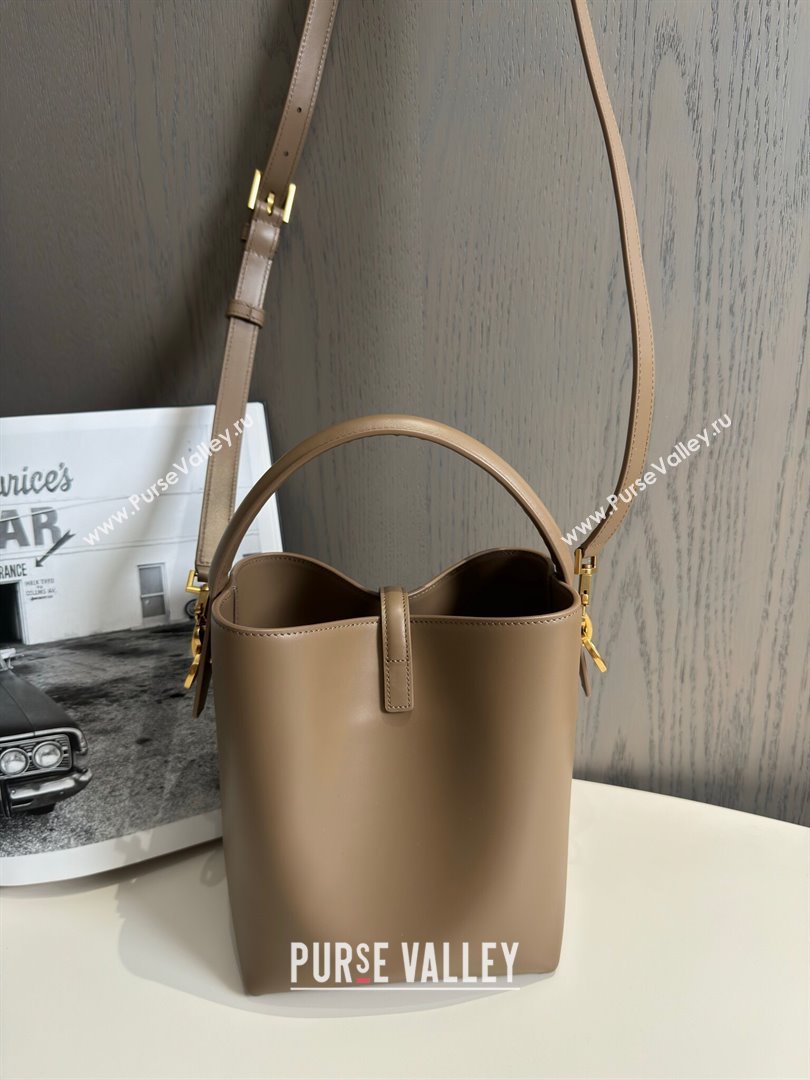 Saint Laurent Le 37 Small Bucket Bag in Shiny Leather 749036 Dark Cork 2024 Top (HONGS-24051409)